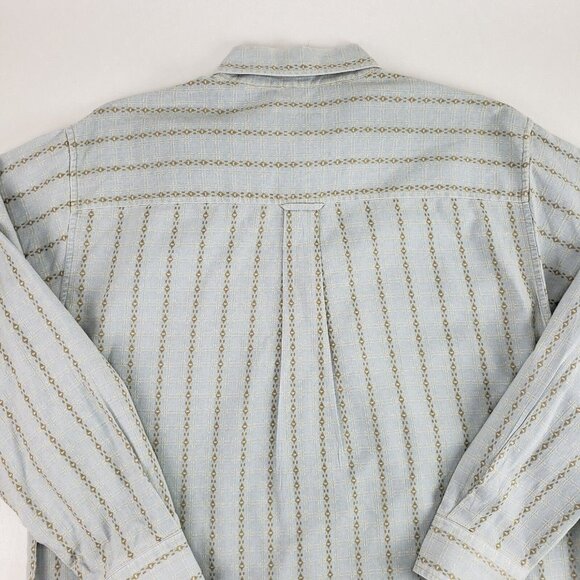 Woolrich Button Front Shirt Mens Large Blue Striped Long Sleeve Casual Dress - Picture 8 of 11